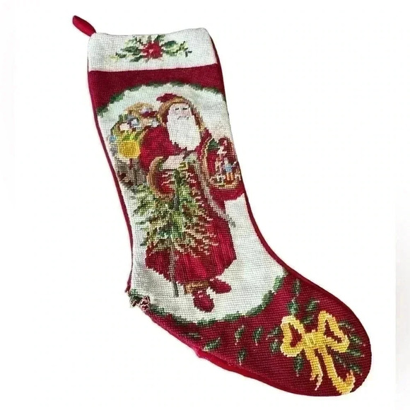 Santa Claus Needlepoint Christmas Stocking Saint Nicholas - Picture 1 of 7
